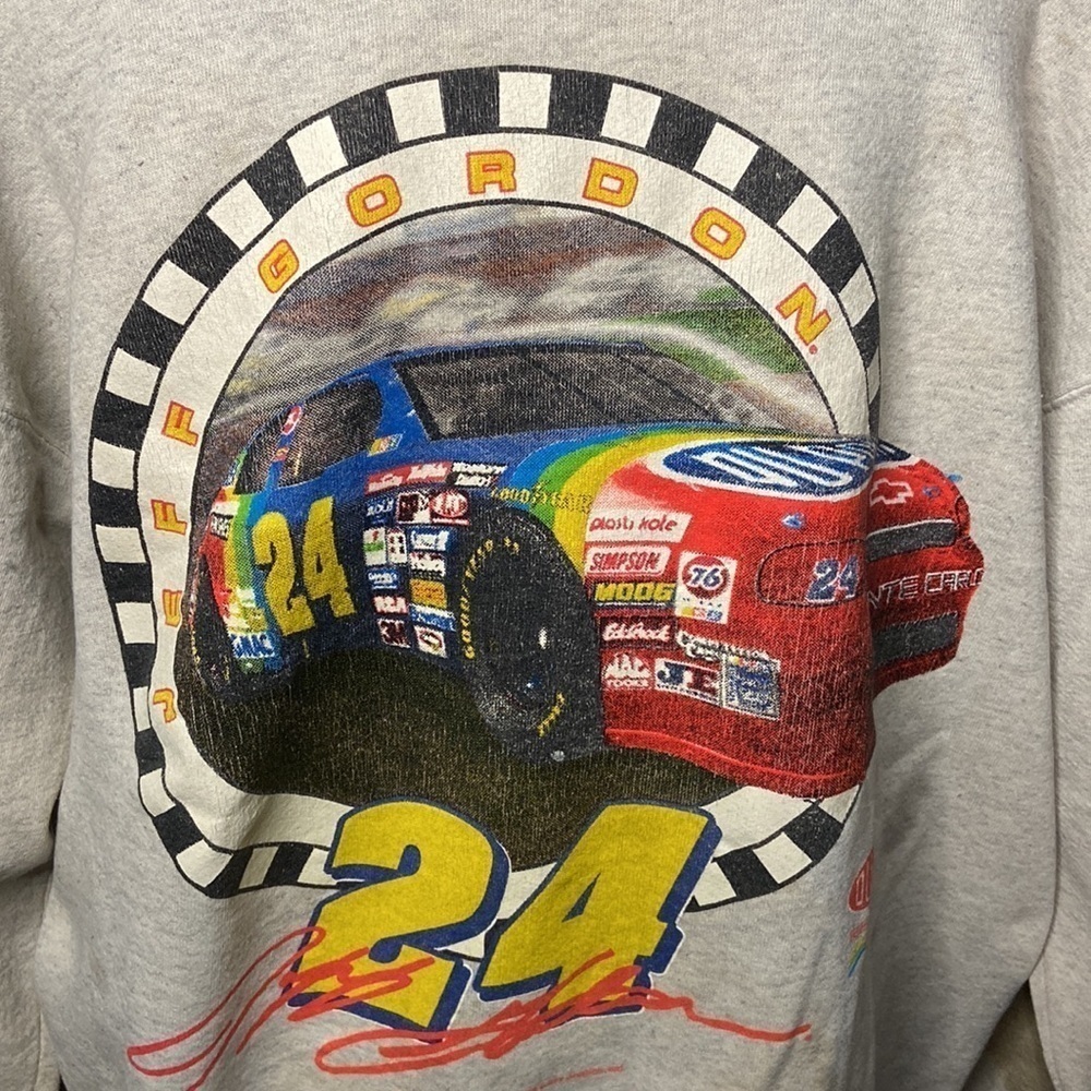 Vintage 90’s Jeff Gordon Thrashed Sweatshirt Gray L - Picture 2 of 15